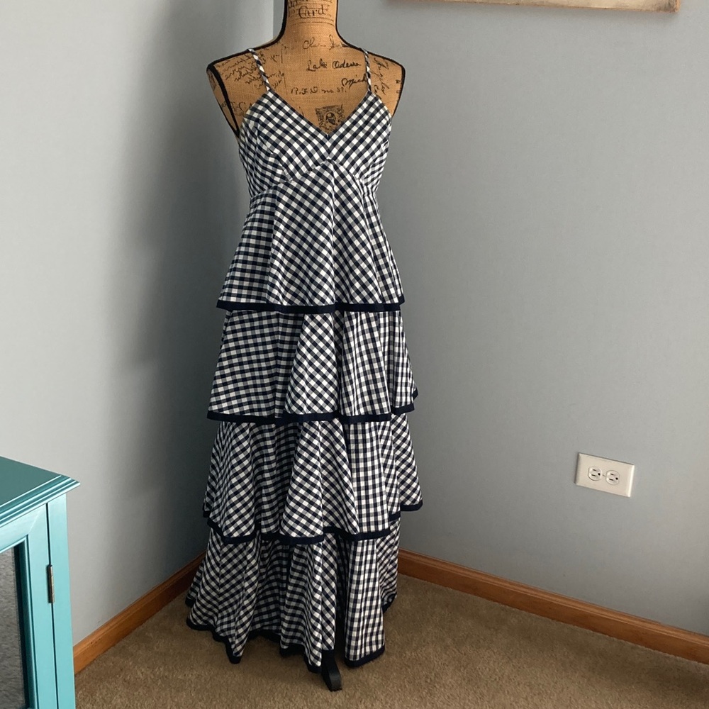 J. Crew Black and White Gingham Tiered Maxi Dress Women Size 2